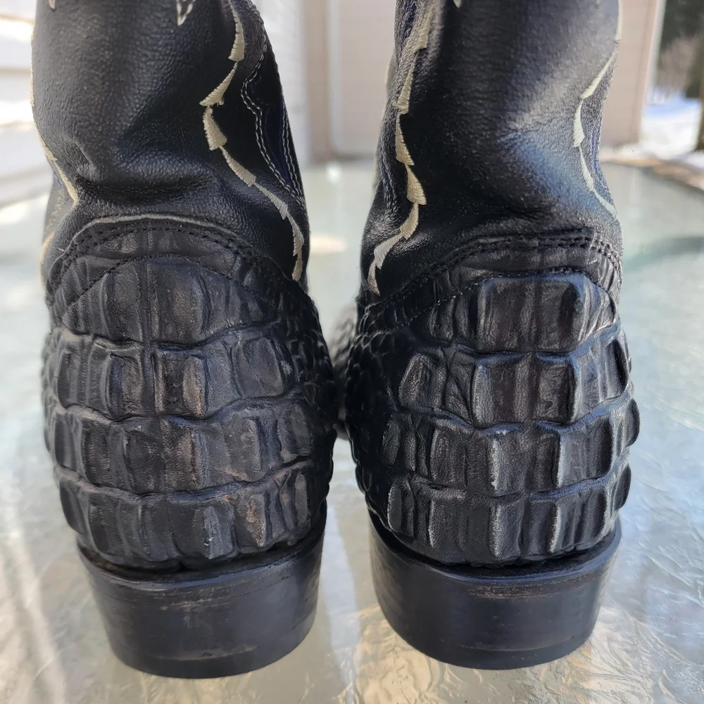 Gran Lider Black Caiman Exotic Leather Crocodile Western Embroidery Boots Unisex